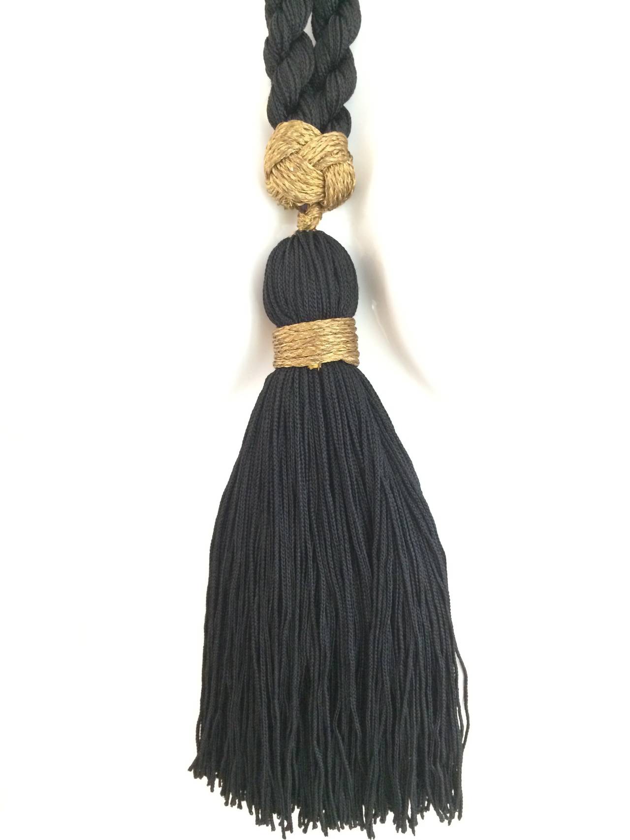 Yves Saint Laurent Black and Gold Rope Tassel Trim  Necklace  and Belt YSL 1