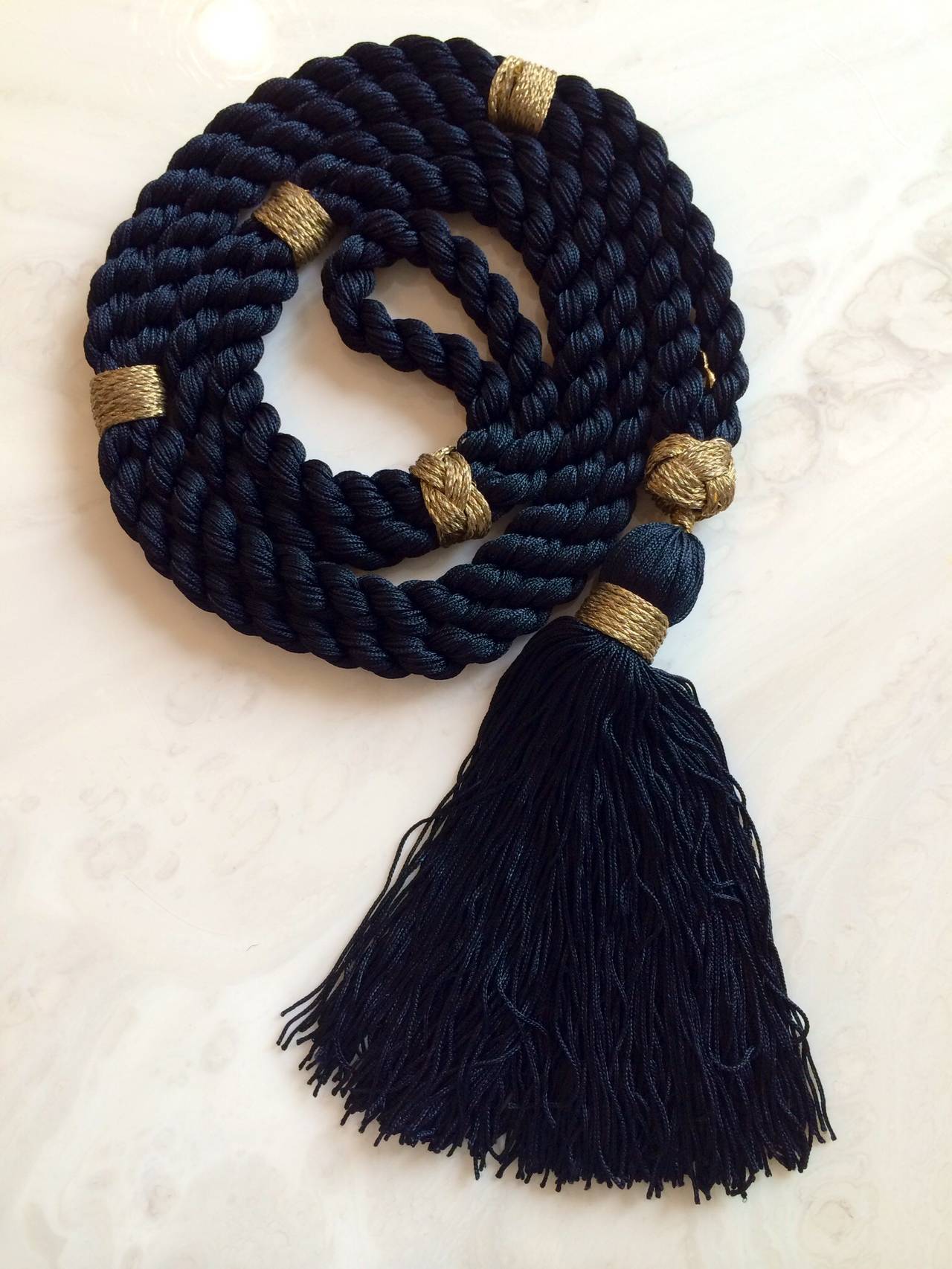 Yves Saint Laurent Black and Gold Rope Tassel Trim  Necklace  and Belt YSL In Excellent Condition In Boca Raton, FL
