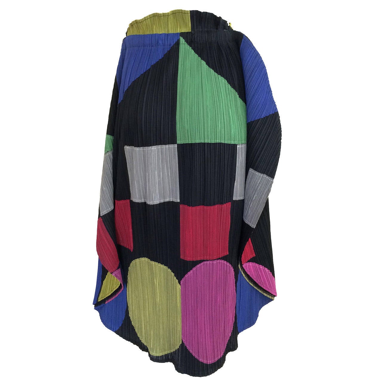  Issey Miyake Pleats Please Sculptural Color Block Skirt / Cape 1990s For Sale