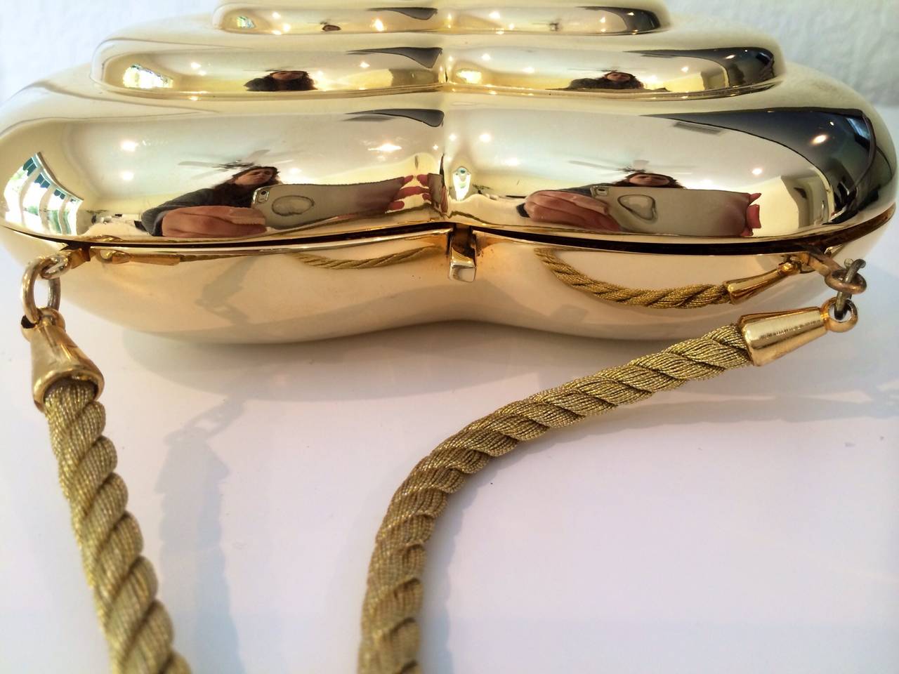 YSL / Yves Saint Laurent Heart Shaped Gold & Sapphire Crystal Minaudiere Bag In Good Condition In Boca Raton, FL