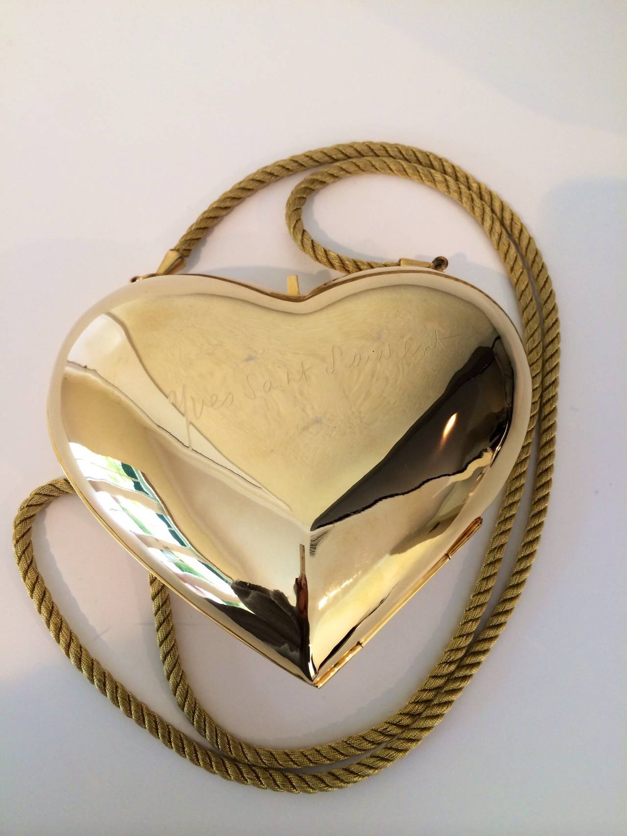 YSL / Yves Saint Laurent Heart Shaped Gold & Sapphire Crystal Minaudiere Bag 1