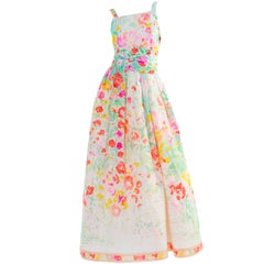 Leonard Paris Multicolor Florals Silk Sleeveless Maxi Dress Gown, 1990s 