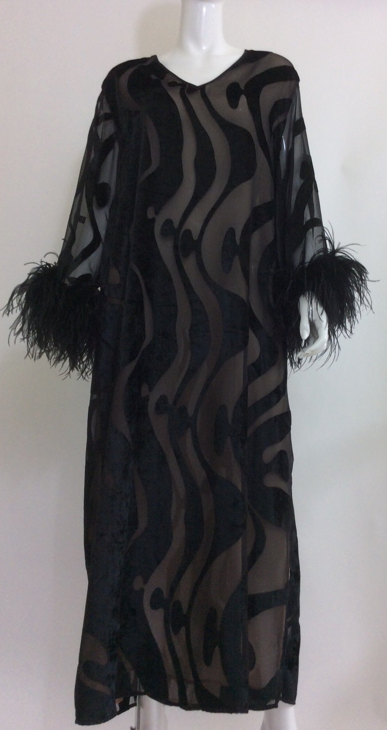 Vintage Valentino Caftan With Feather Cuffs 2