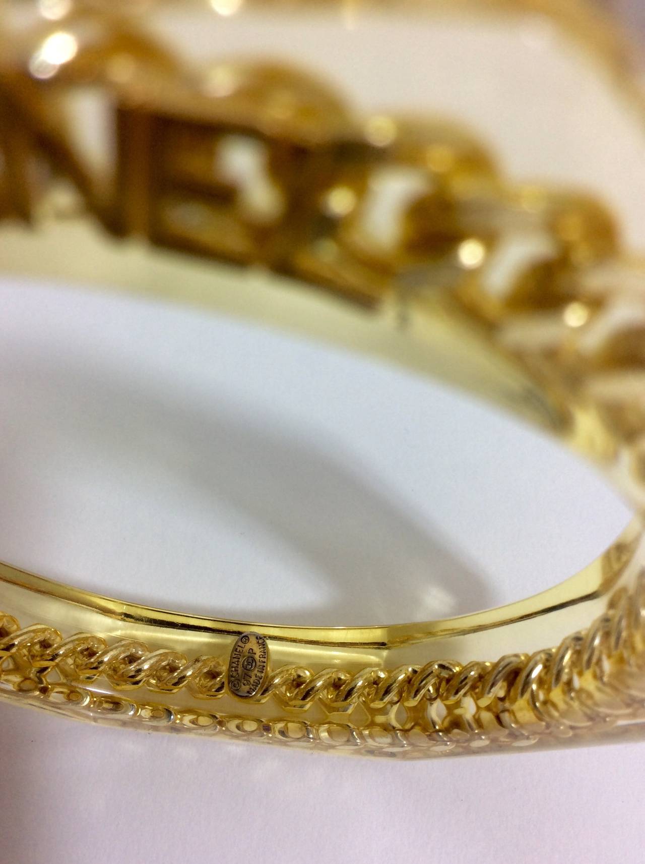 Vintage Chanel Lucite and Chain Link Bangle Bracelet 1997 In Excellent Condition In Boca Raton, FL