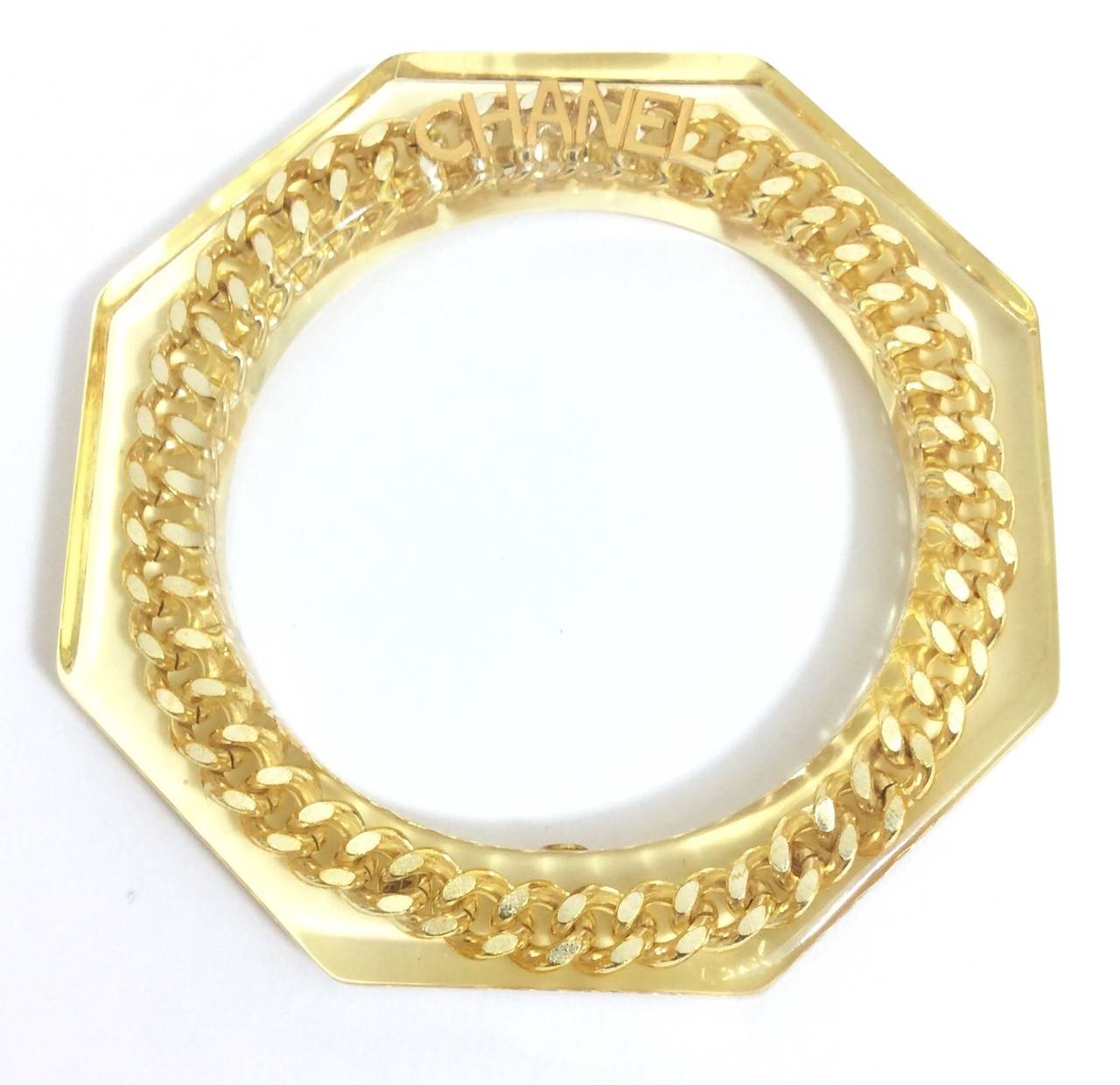 Vintage Chanel Lucite and Chain Link Bangle Bracelet 1997 5