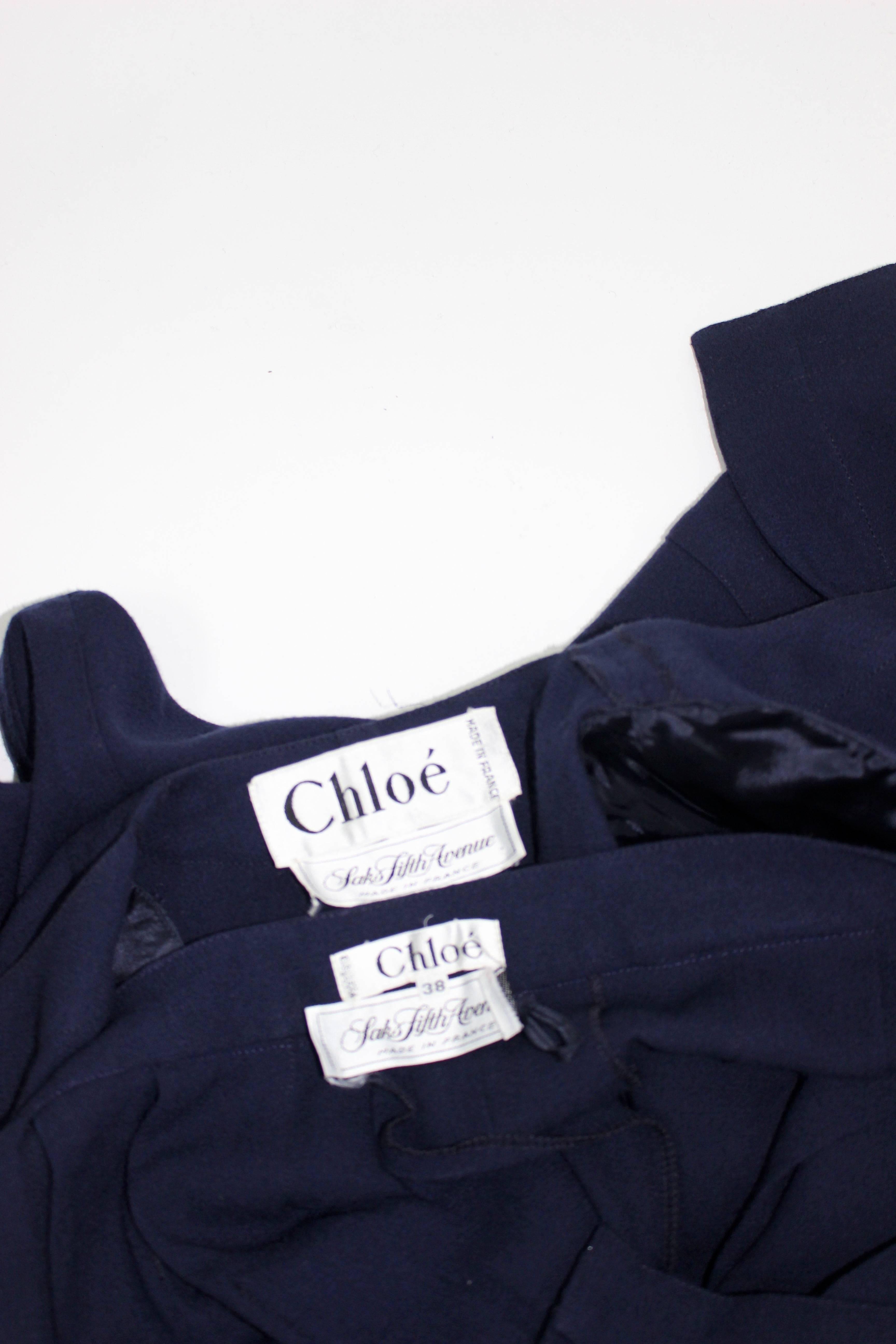 Vintage Chloe Karl Lagerfeld Navy Crepe Jacket Culottes/ Gaucho Pant Set For Sale 1