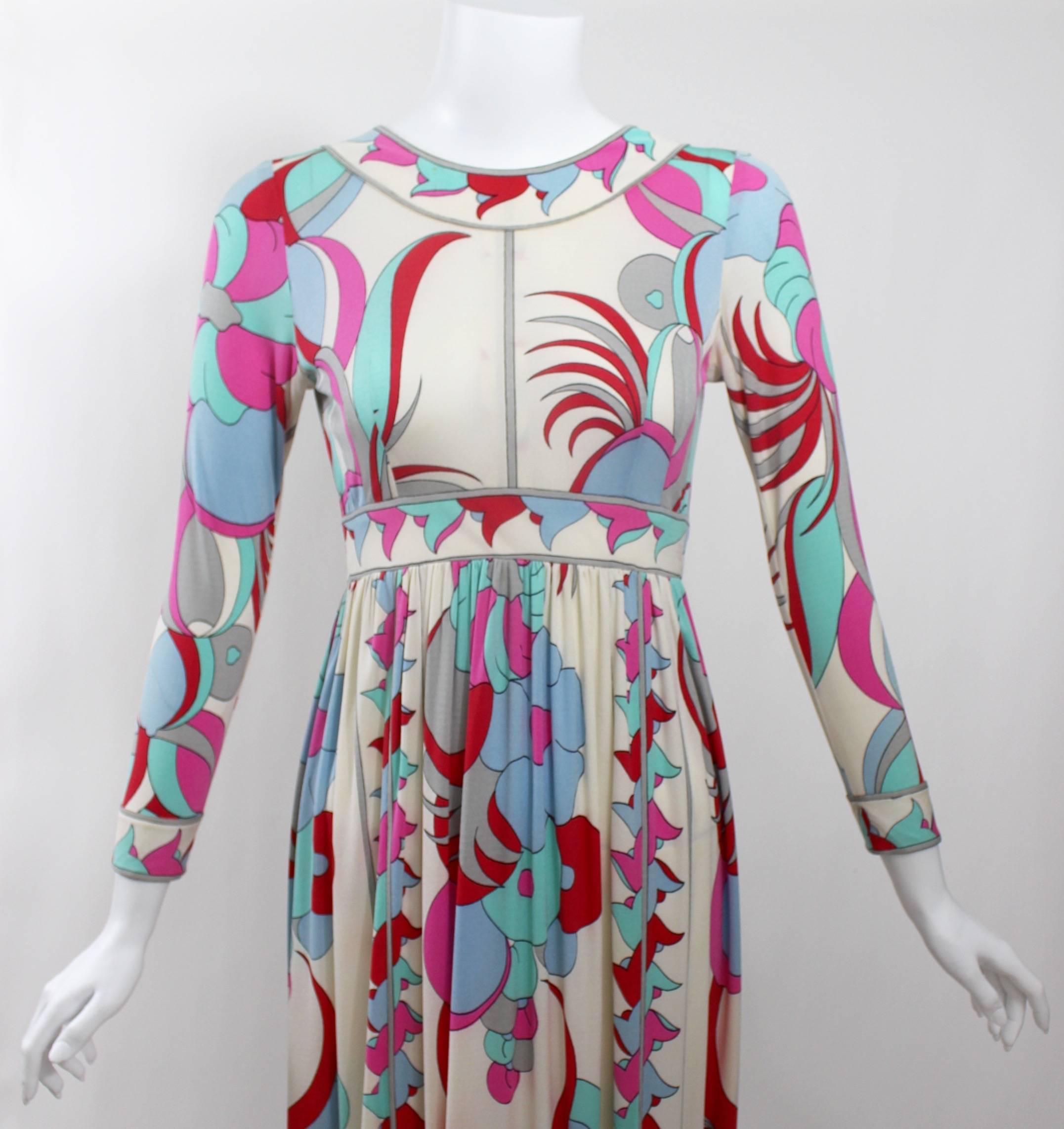 Women's 1960s Bessi Silk Jersey Multicolored  Print Maxi Dress