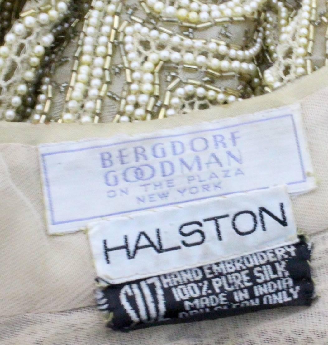 1970s Halston Hand Embroidered Beads & Golden Pearl Silk Organza Jacket 5