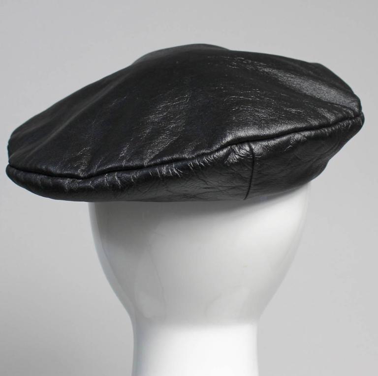 Vintage Yves Saint Laurent Black Leather Beret Hat at 1stDibs saint