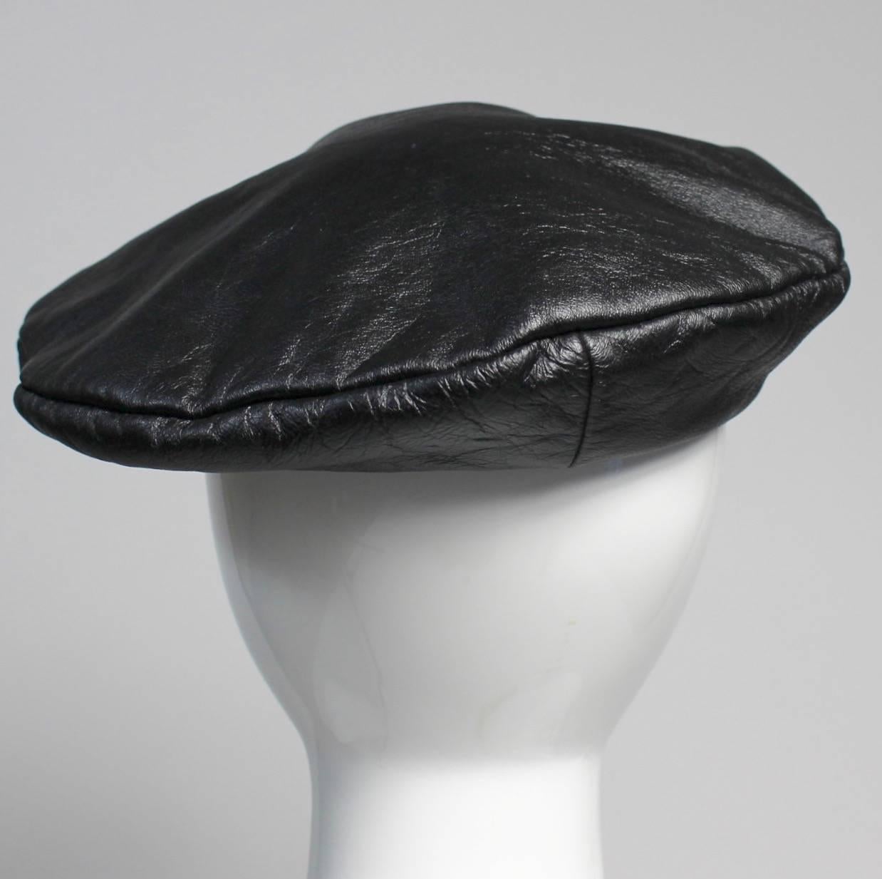 Women's Vintage Yves Saint Laurent Black Leather Beret Hat