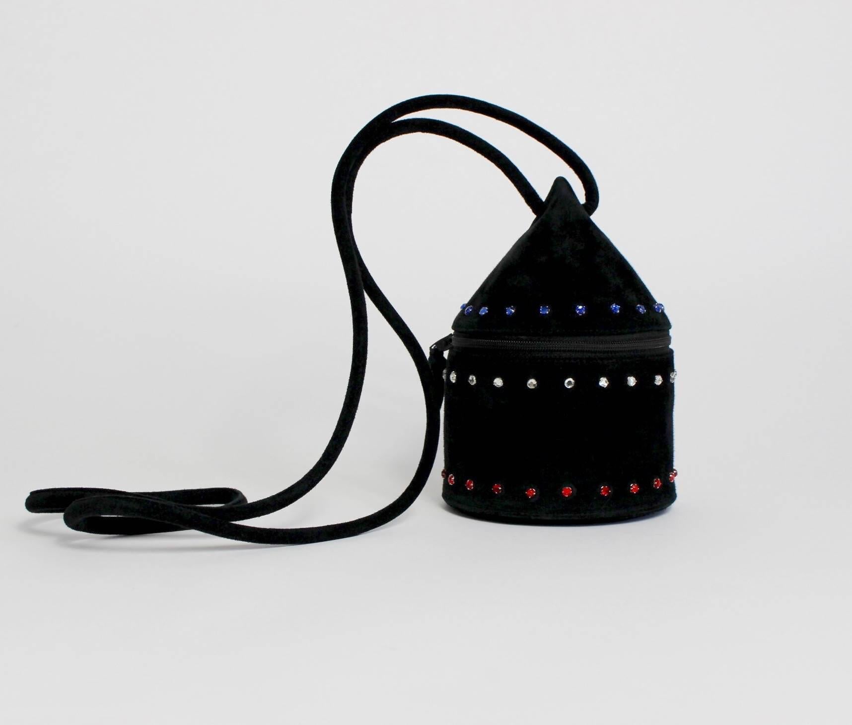 1980s Maud Frizon Sculptural Black Suede Jeweled Evening Shoulder Bag 4