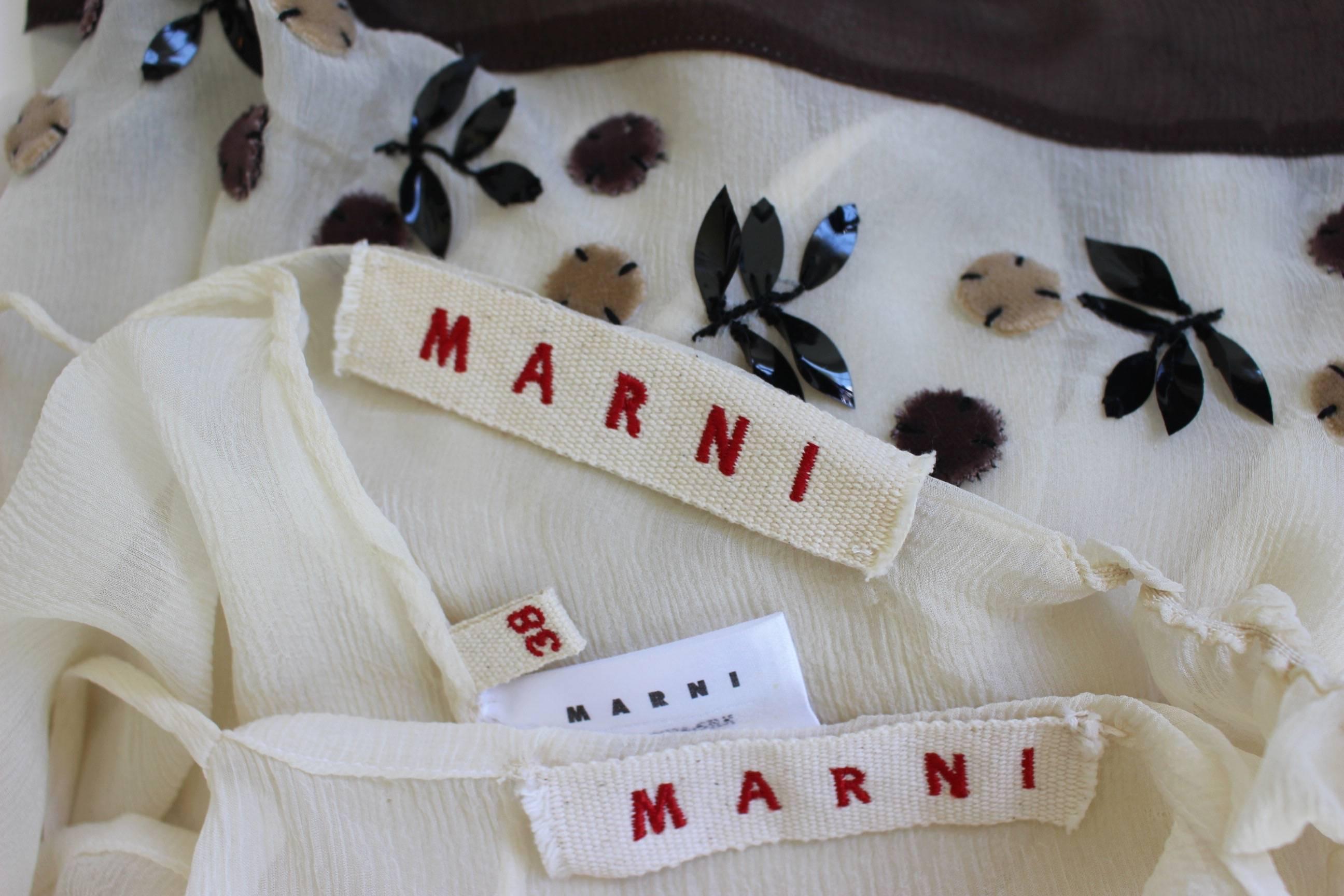 Marni Limited Edition  Ivory Silk Floral Applique   Ribbon Trim Dress  4