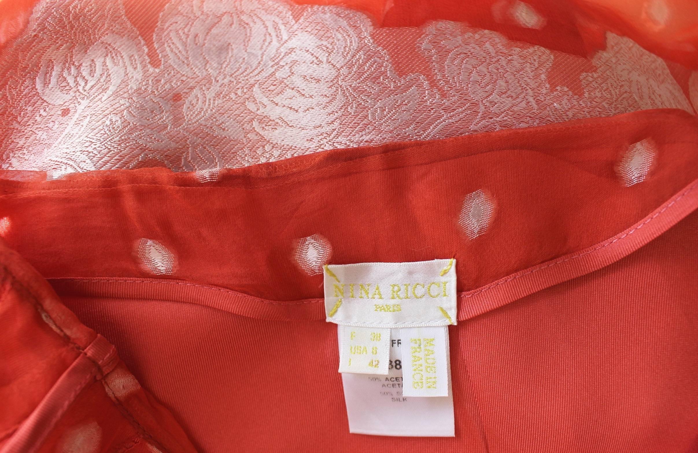 Nina Ricci Tangerine and White Floral Embroidery Silk Skirt 5