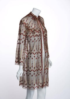 1970s Janice Wainwright Metallic Embroidered Lace Jacket and Maxi Slip Dress Set