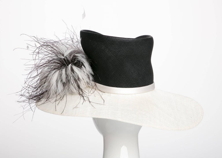 Philip Treacy London Sculptural Ivory Black Feather Bouquet Hat at ...