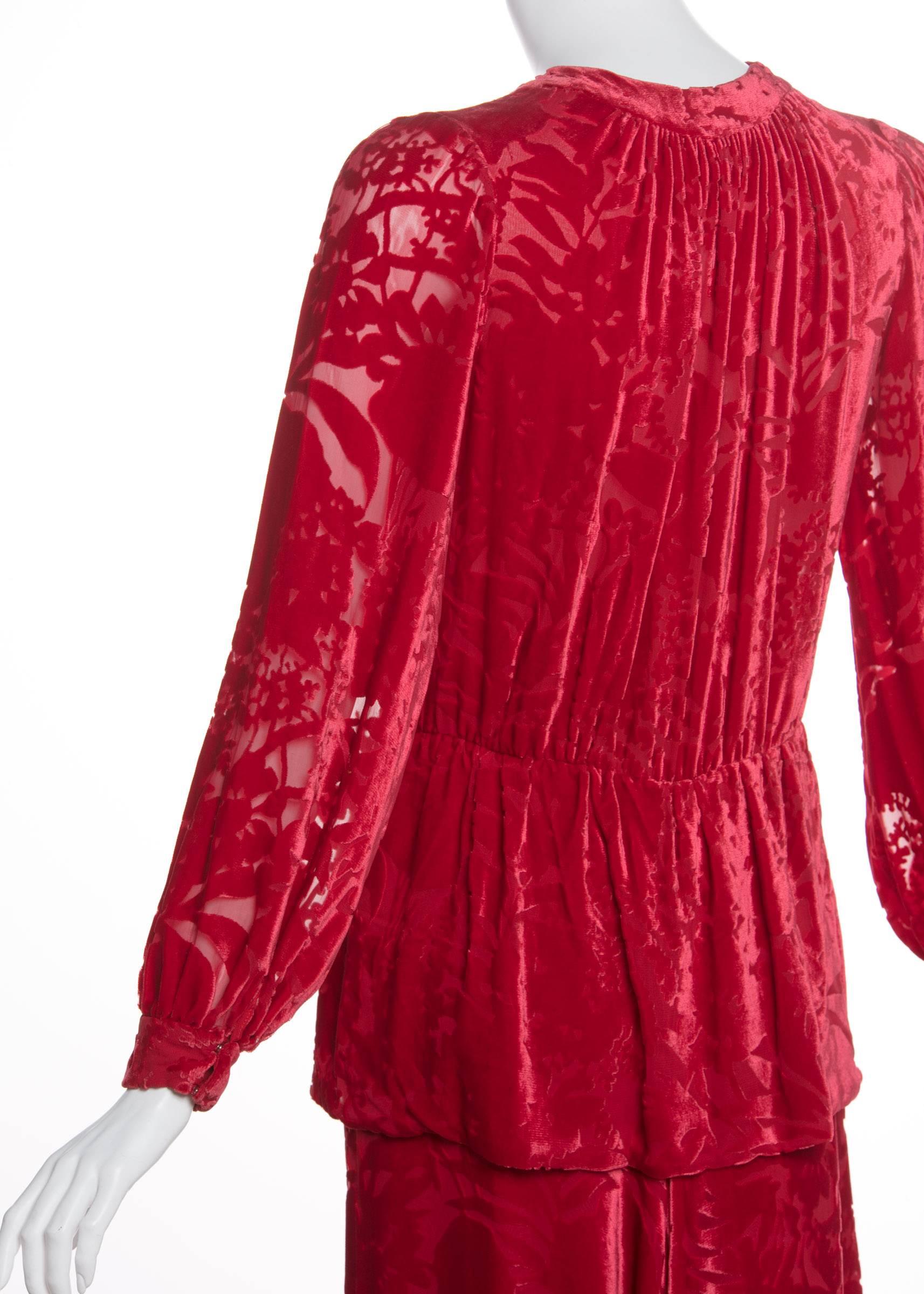 Women's 1970s Thea Porter Couture Red Silk Velvet Dress