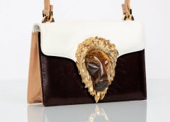 1970er Valentino Tigerauge Löwenkopf Gold Braun Elfenbein Umhängetasche