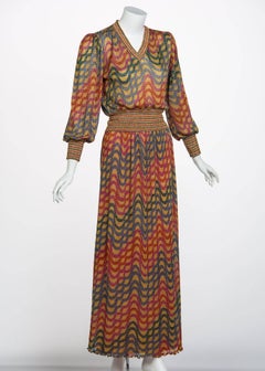 Missoni Multicolored Gold Metallic Lurex Print Top Skirt Set, 1970s