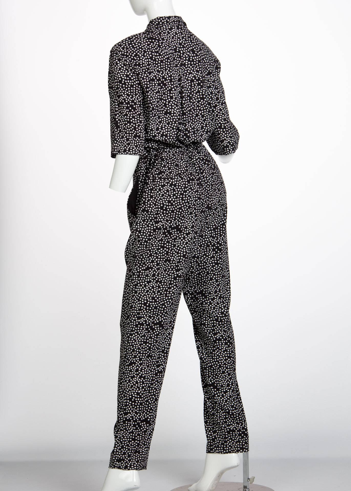 Women's Sonia Rykiel Black and White Star Printed Drawstring Jumpsuit, 2015