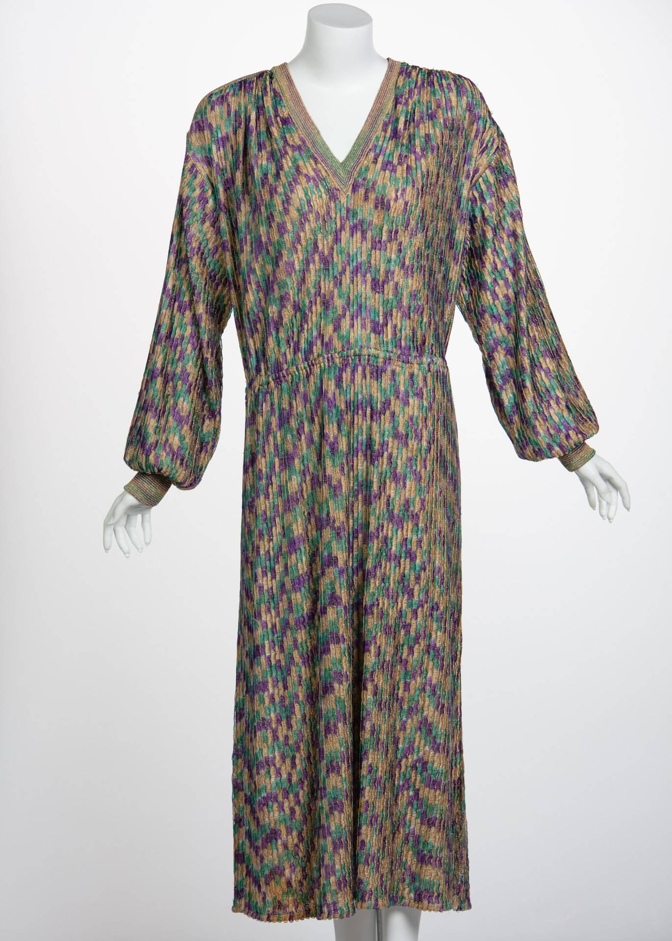 Women's Missoni Multicolored Jewel Tone Metallic Knit Belted Dress, 1970s  For Sale