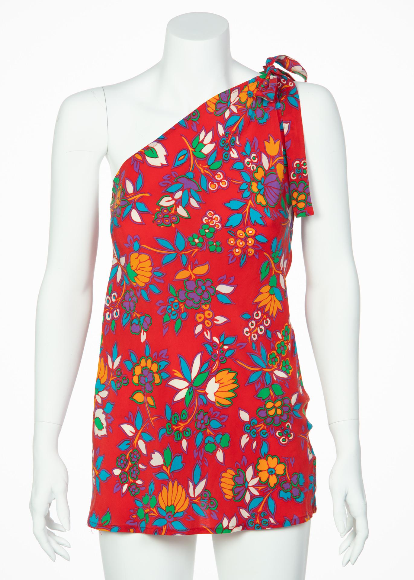 Women's Yves Saint Laurent YSL Multicolor Floral Print Top and Skirt Set, 1980s 