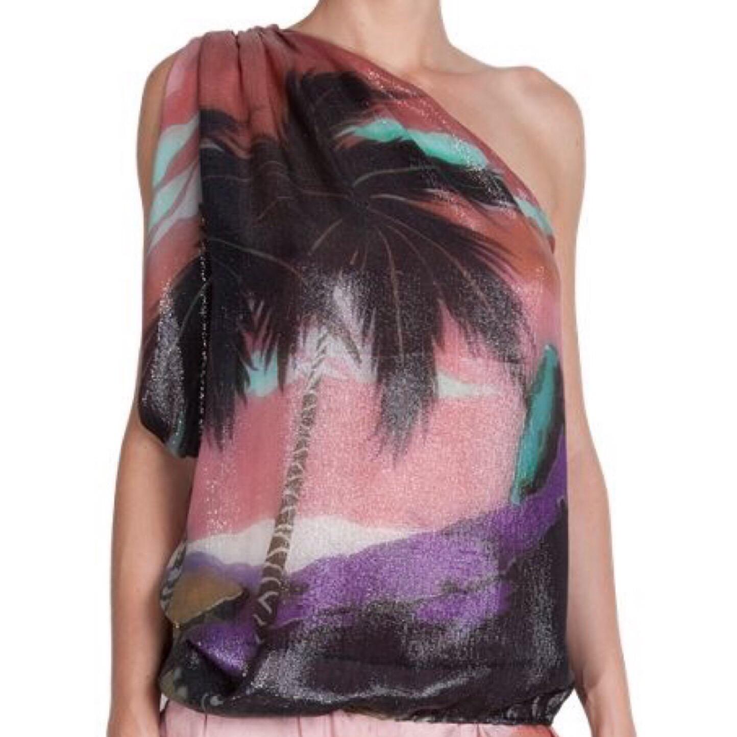 Lanvin Multicolored Silk Palm Tree Single Shoulder Top, Resort 2016 3