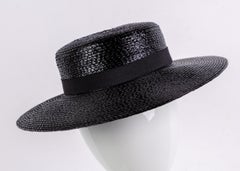 Yves Saint Laurent YSL Vintage Glossy Black Straw Hat, 1980s