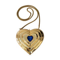 Retro YSL / Yves Saint Laurent Heart Shaped Gold & Sapphire Crystal Minaudiere Bag