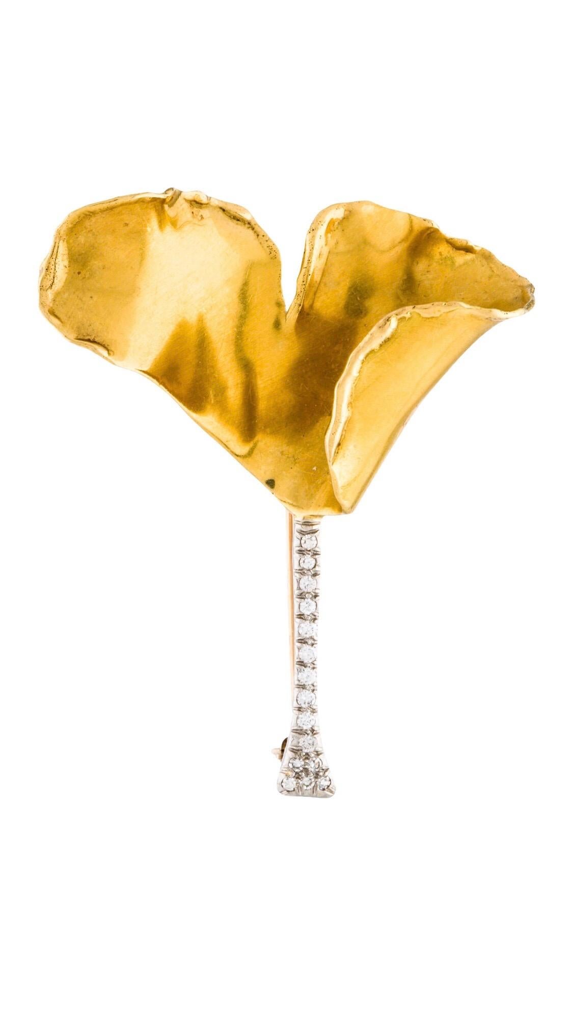 Tiffany & Co. Angela Cummings Blattbrosche aus Gold und Platin mit Diamanten für Damen oder Herren