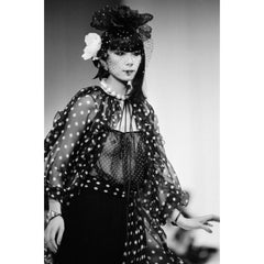 Yves Saint Laurent Black Chiffon Polka Dot Camisole Top YSL Runway , 1980s