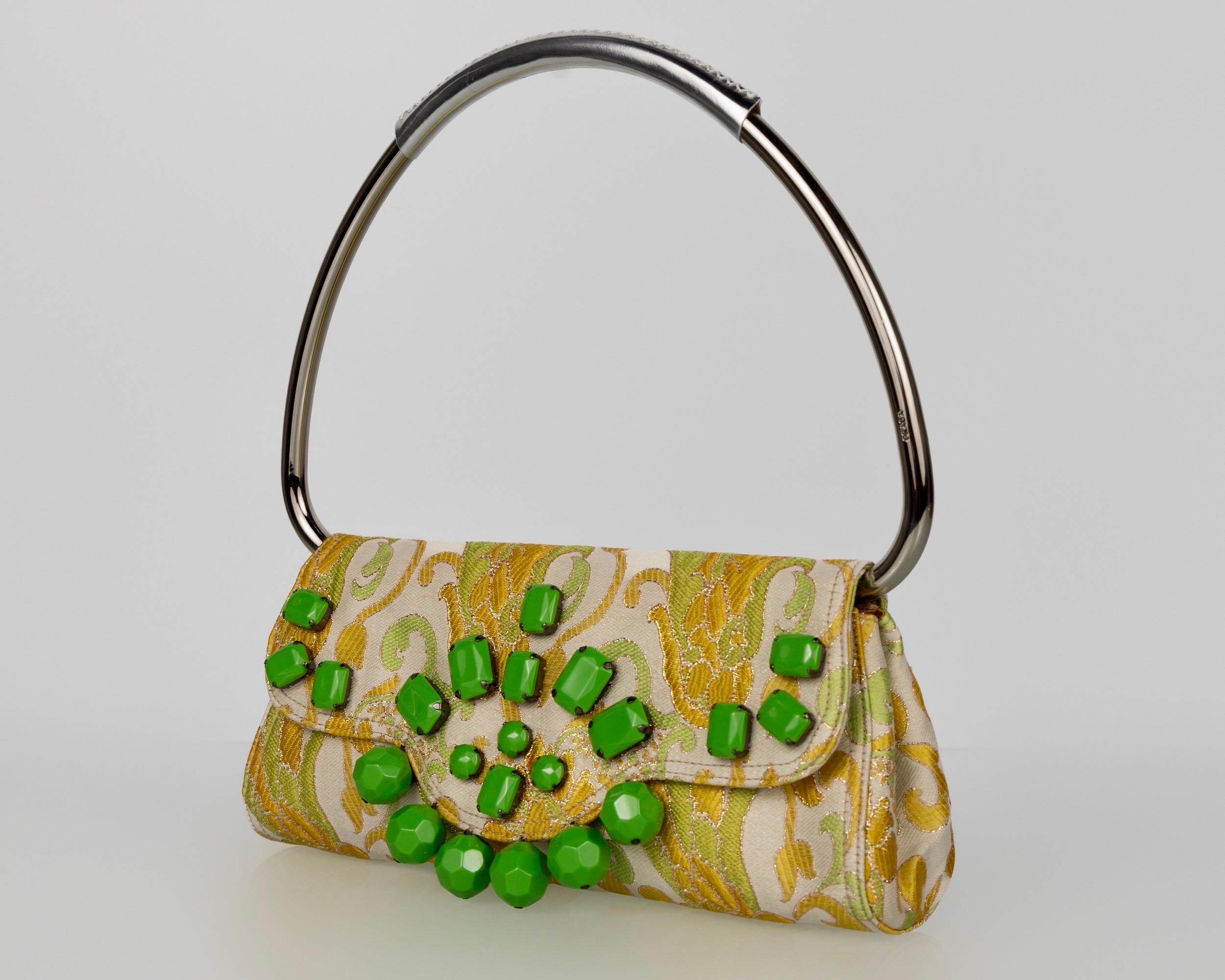 Prada Frühjahr 2003 Jeweled Brocade Bag - ikonisches Stück der Jahrtausendwende Runway (Braun) im Angebot