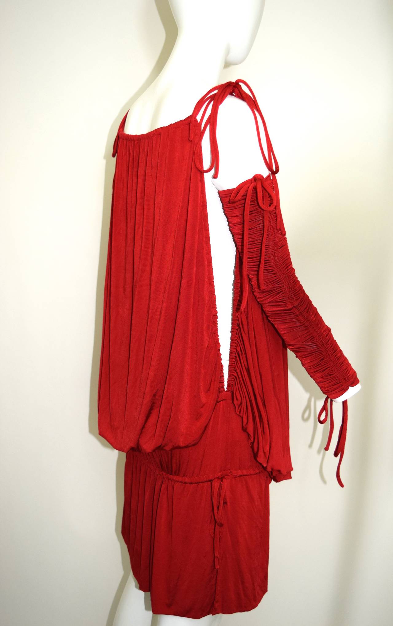 Dolce & Gabbana Red Hot Mini Dress and Arm Bands Set In Excellent Condition In Boca Raton, FL