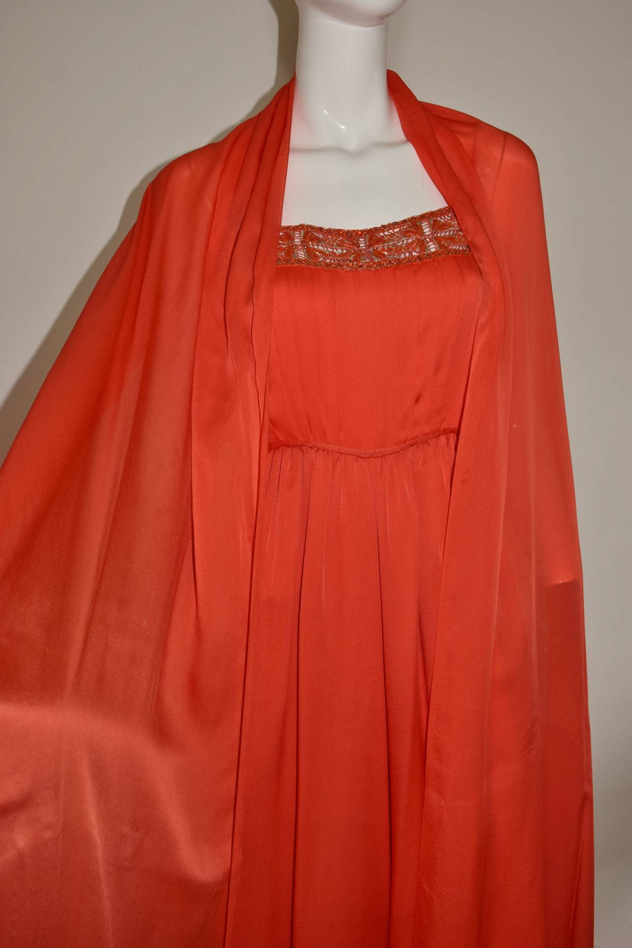 Orange Palazzo Pant Jumpsuit with Shawl 1960s 2