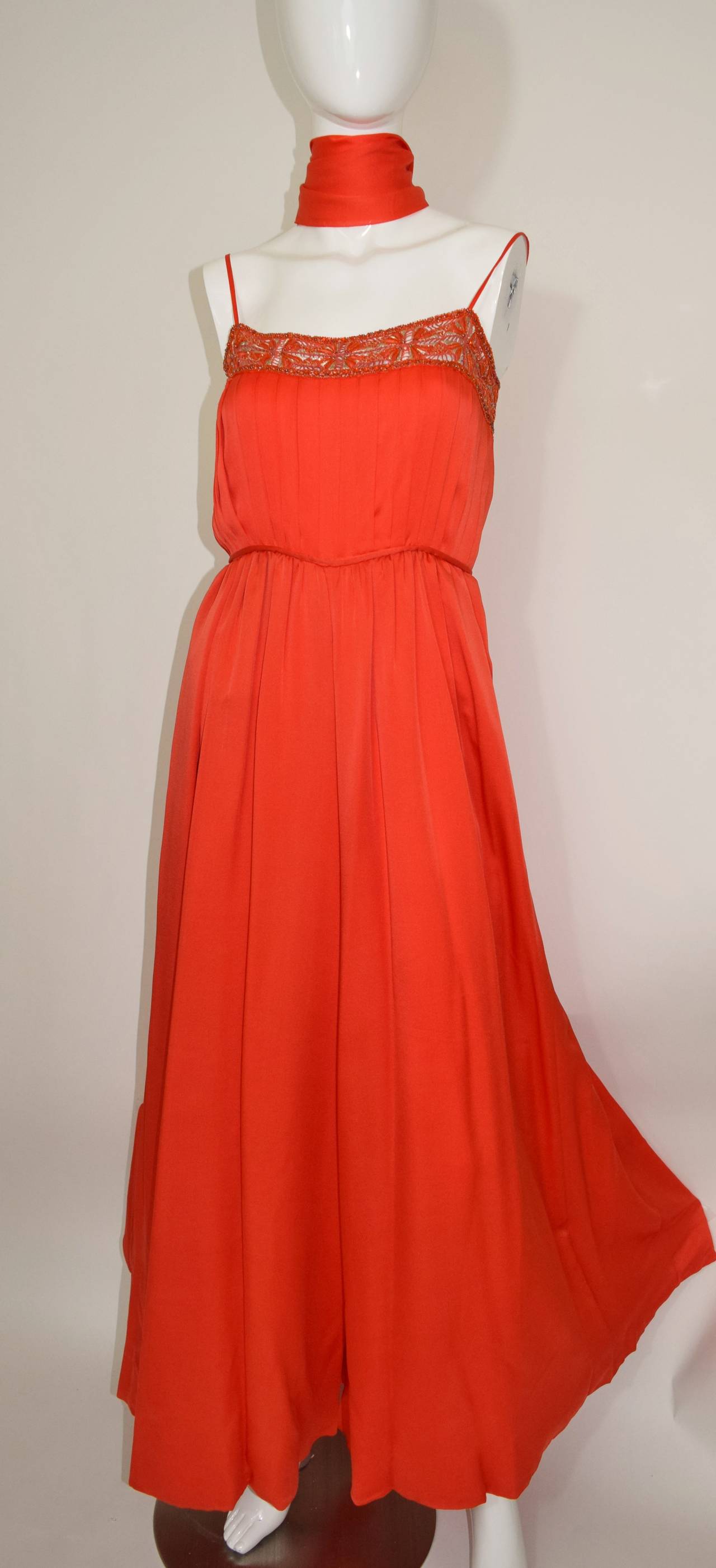 Orange Palazzo Pant Jumpsuit with Shawl 1960s 3