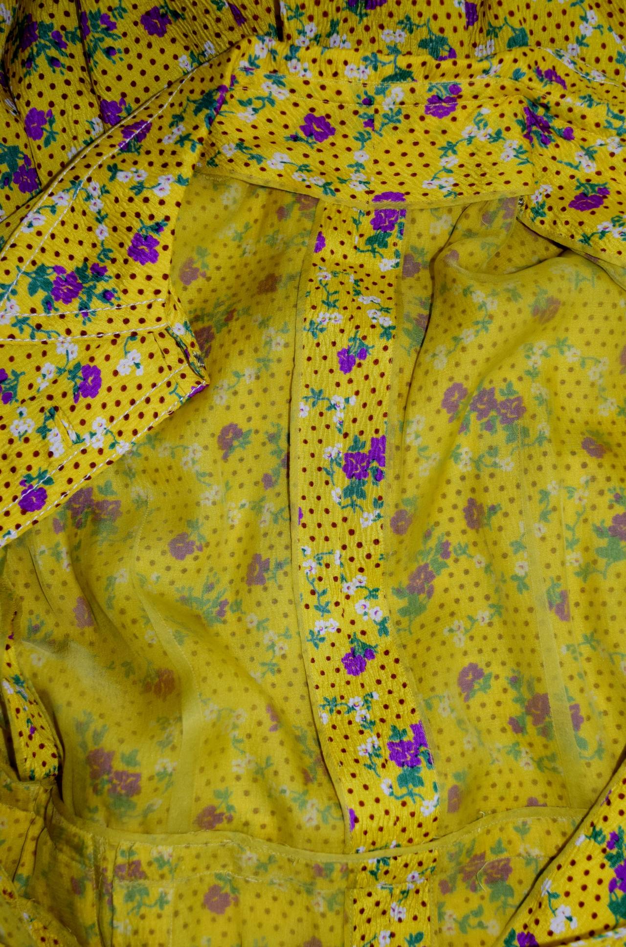 1970s Galanos Yellow Floral Print Palazzo Pant Jumpsuit  For Sale 1