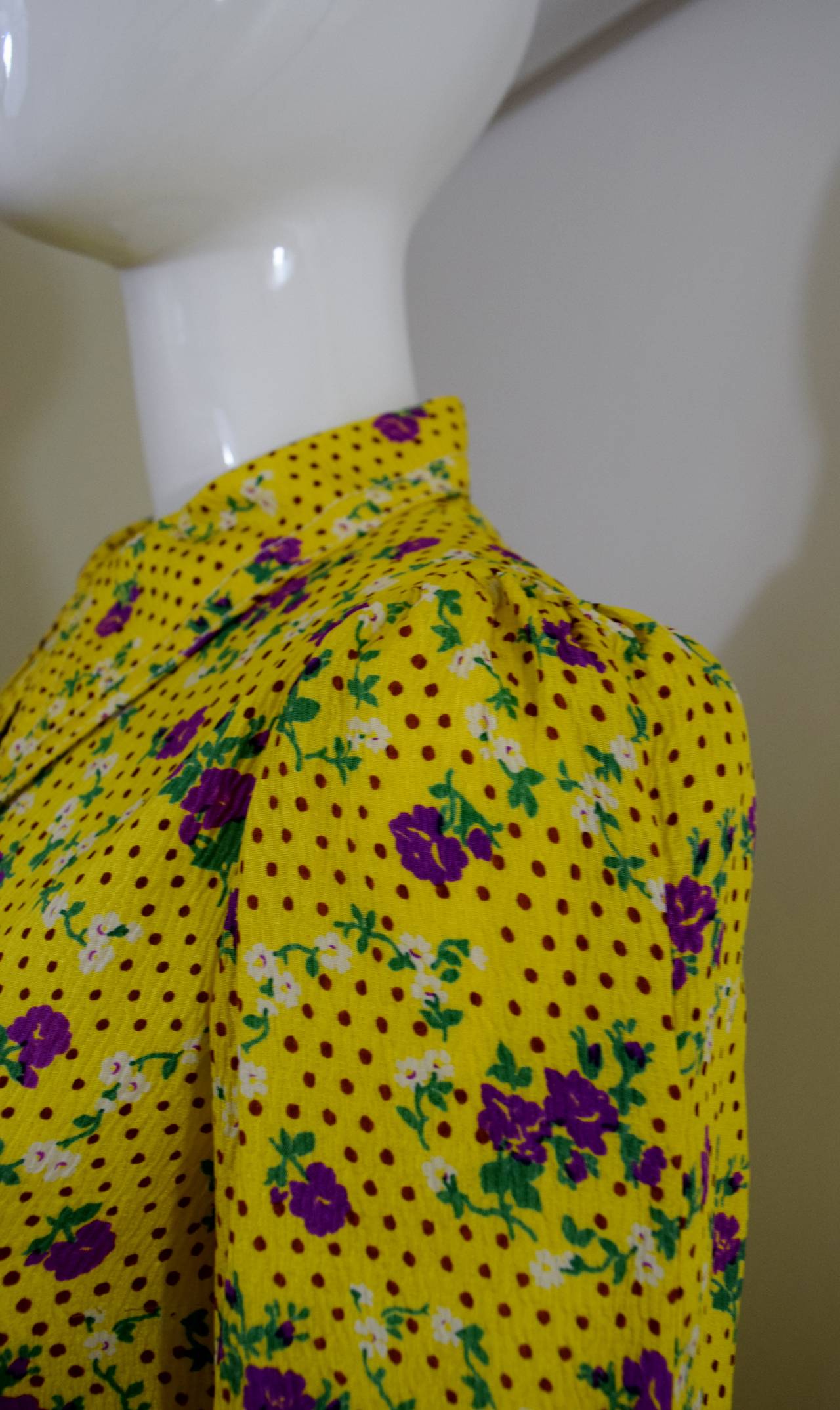 Orange 1970s Galanos Yellow Floral Print Palazzo Pant Jumpsuit For Sale