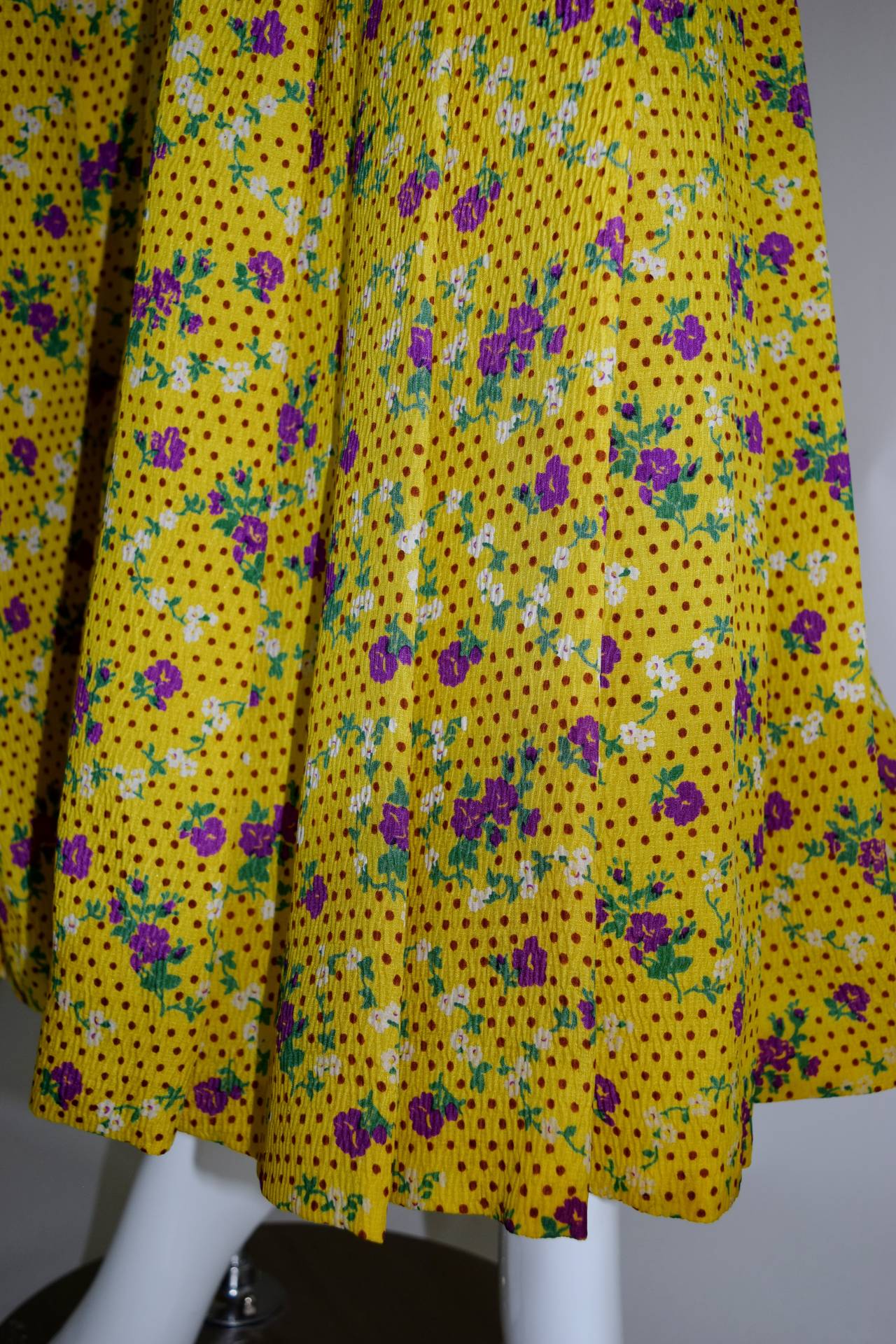 1970s Galanos Yellow Floral Print Palazzo Pant Jumpsuit In Excellent Condition For Sale In Boca Raton, FL