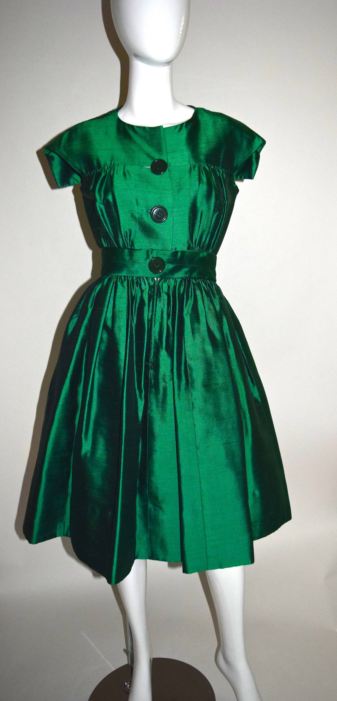 emerald green silk dress