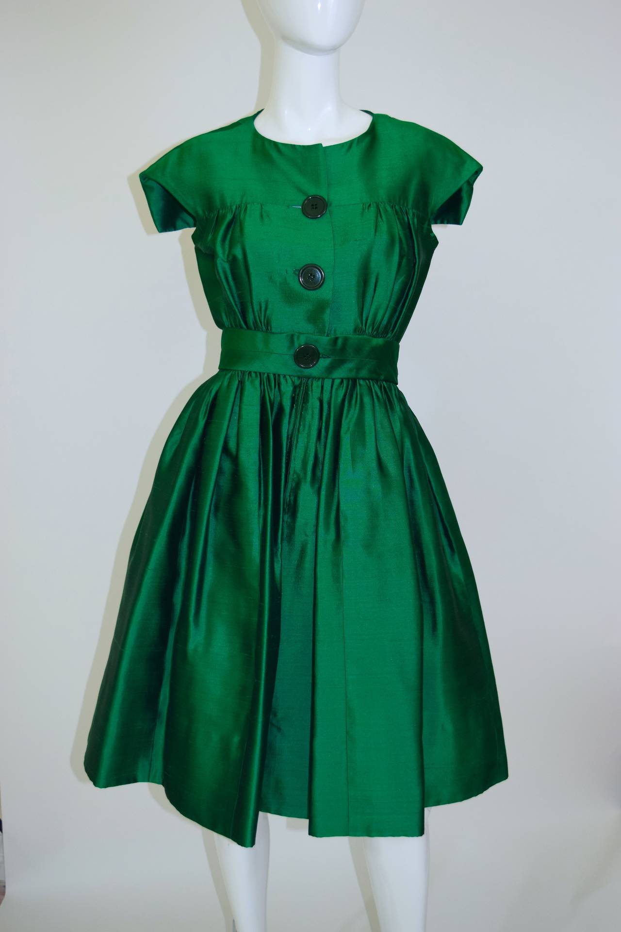 Women's 1950's Henri Bendel Gorgeous  Emerald Green Silk Party Dress