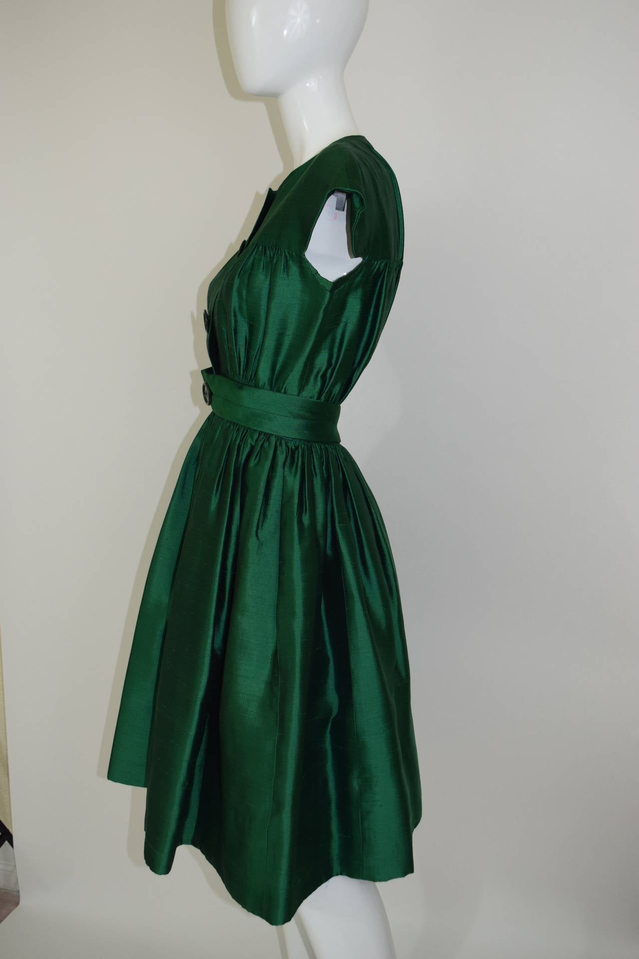 1950's Henri Bendel Gorgeous  Emerald Green Silk Party Dress 1