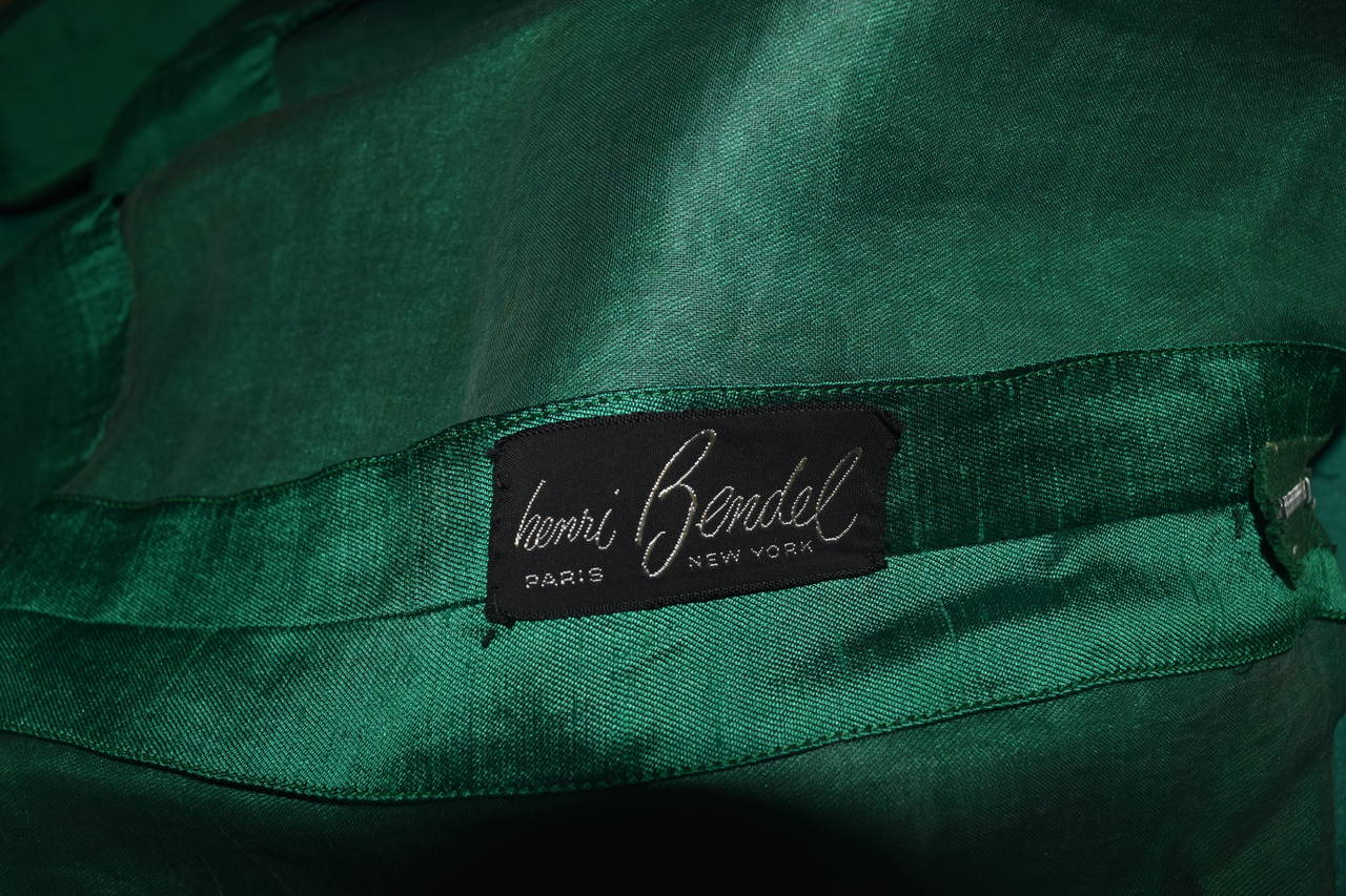 Black 1950's Henri Bendel Gorgeous  Emerald Green Silk Party Dress