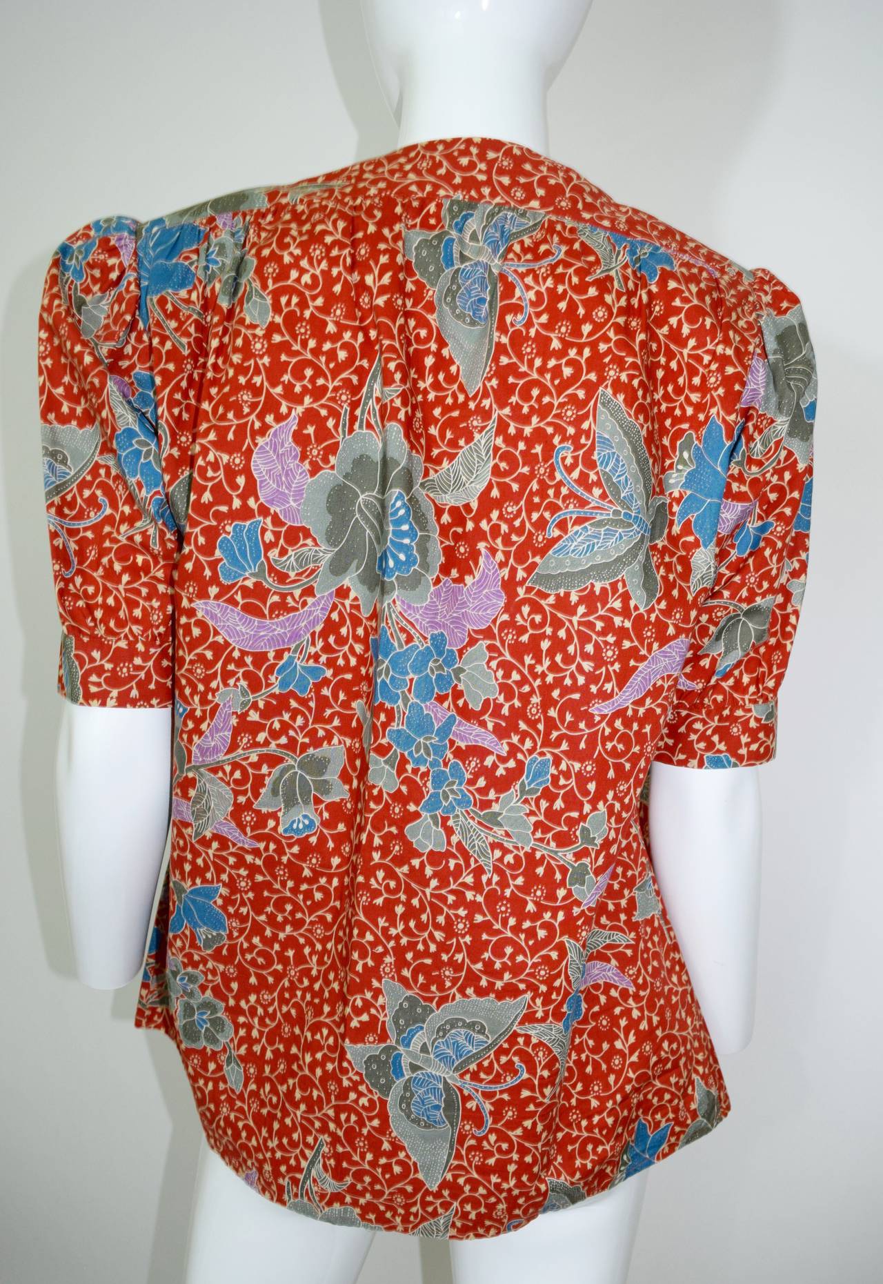 1970s Yves Saint Laurent Vintage Floral and Butterfly Print Blouse and ...