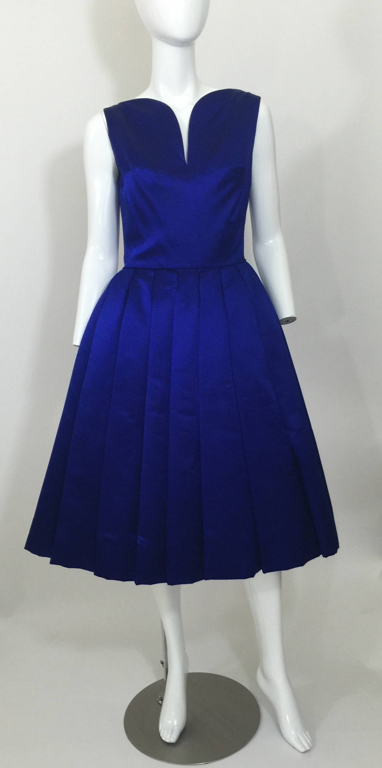 1950's Whitney for  Bonwit Teller Royal Blue Silk Satin Full Skirt  Party Dress