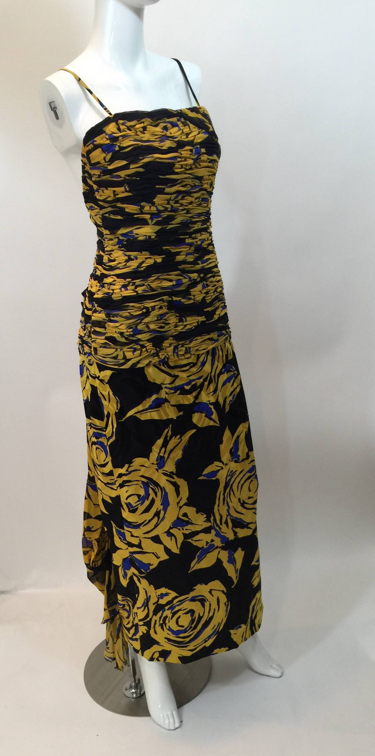 Incredible 1980s Valentino Silk Floral Bustle Dress For Sale at 1stdibs
