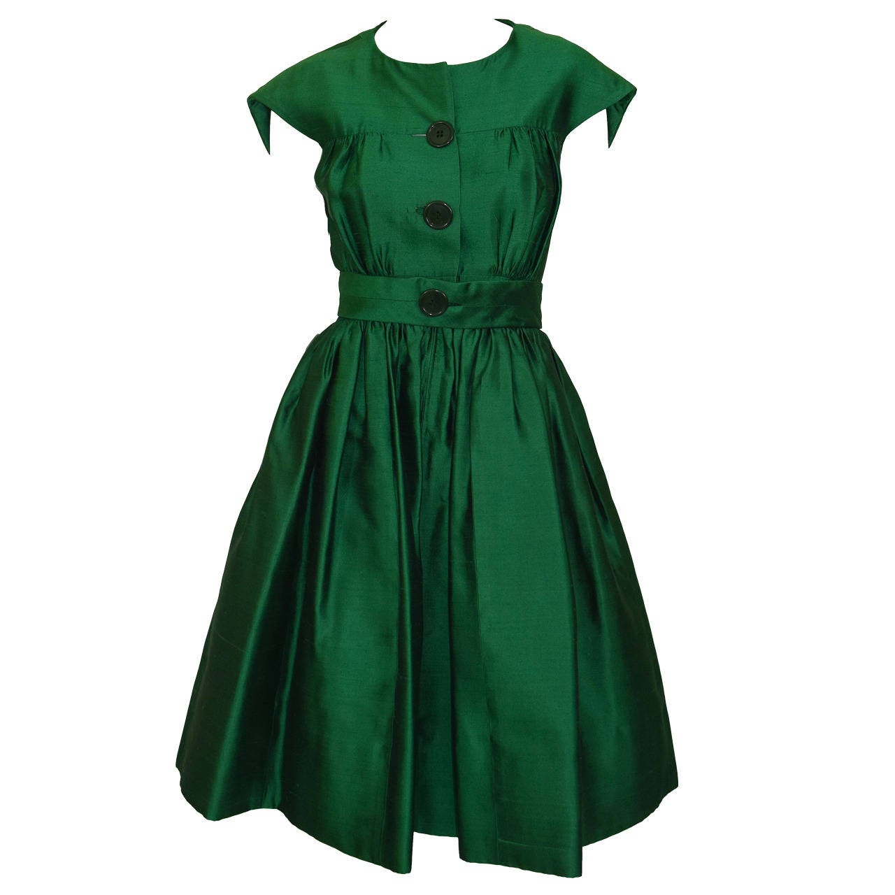 1950's Henri Bendel Gorgeous  Emerald Green Silk Party Dress