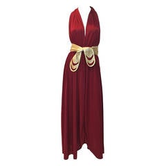 1970s Bill Tice Merlot & Gold Open Back Dress