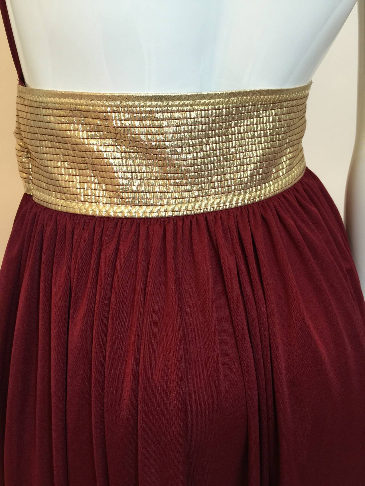 Women's 1970s Bill Tice Merlot & Gold Open Back Dress