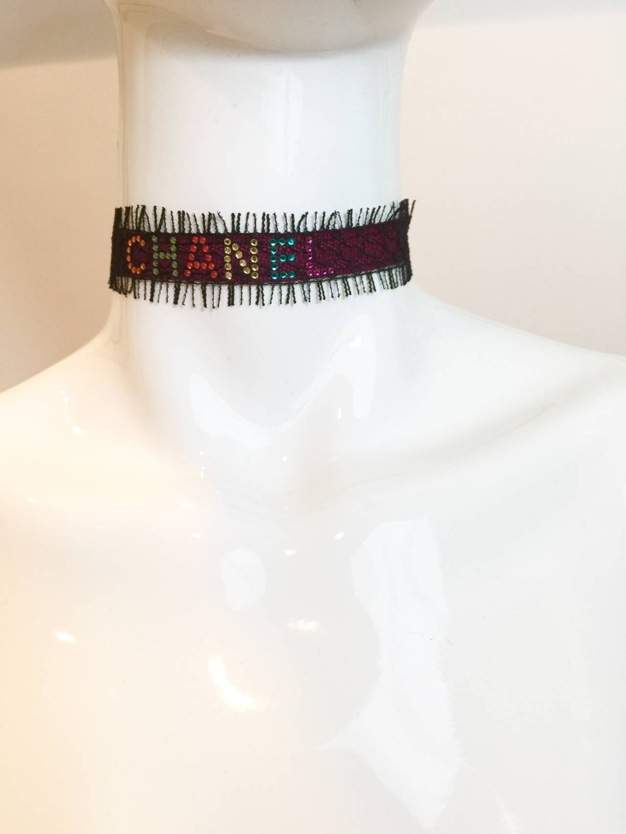 Chanel Leather & Lace Choker Necklace In Excellent Condition In Boca Raton, FL