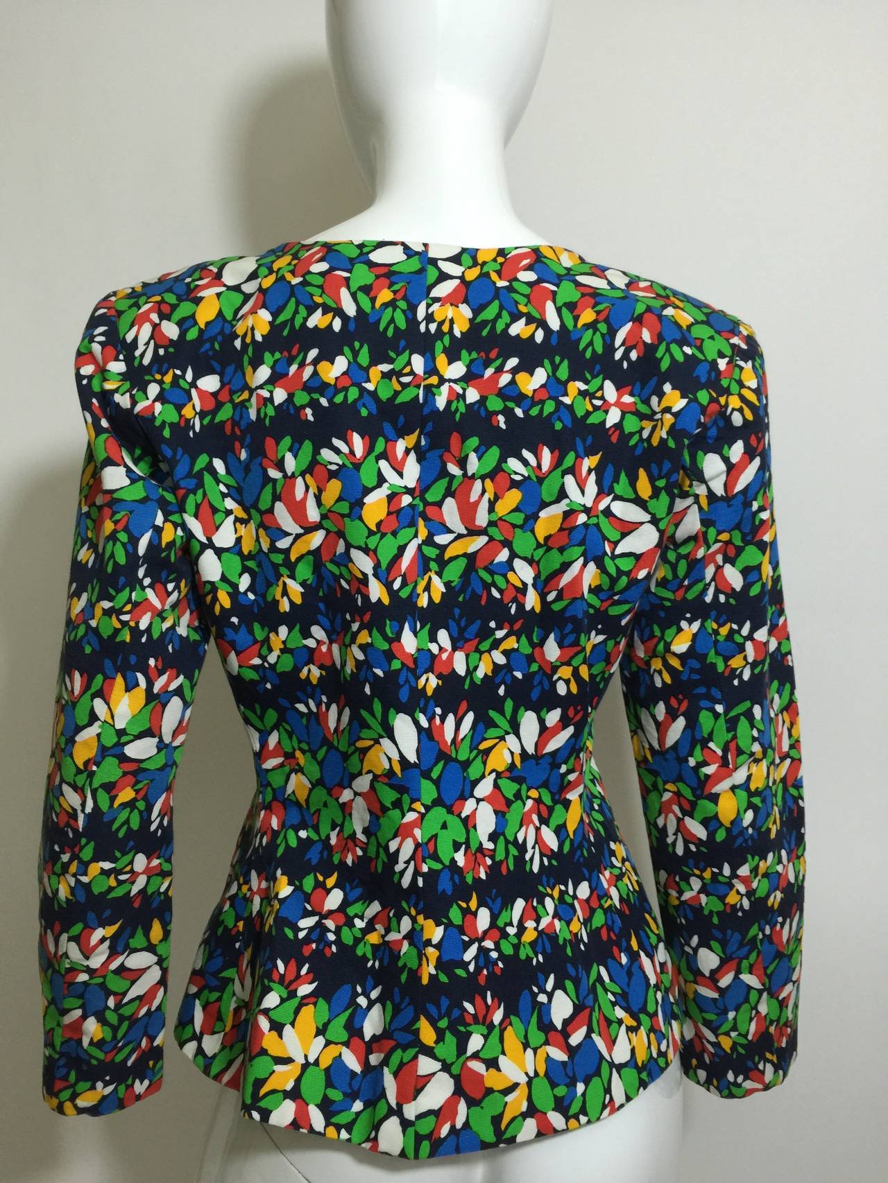 1990s Yves Saint Laurent Colorful Floral Print Sculptural Button Blouse / Jacket 1