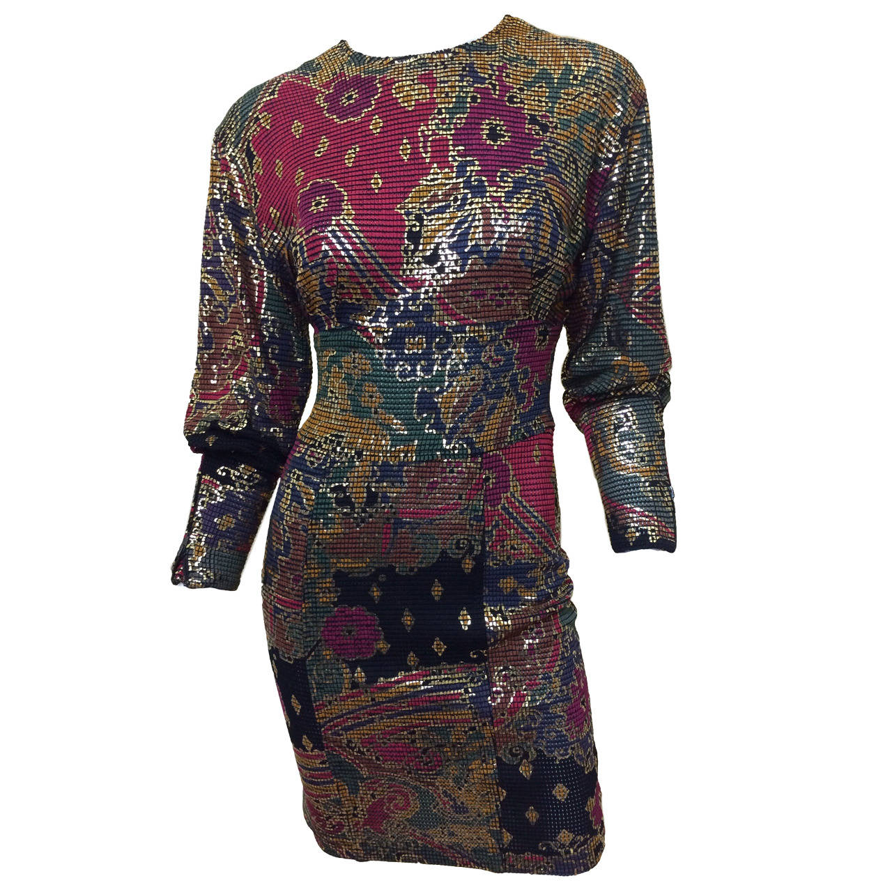 Vintage 1980s Painted Metallic Body Con Dress